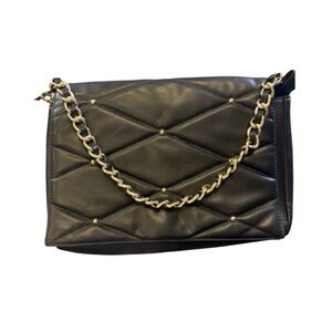 Primark Crossbody Purse Black Leather Gold Accents